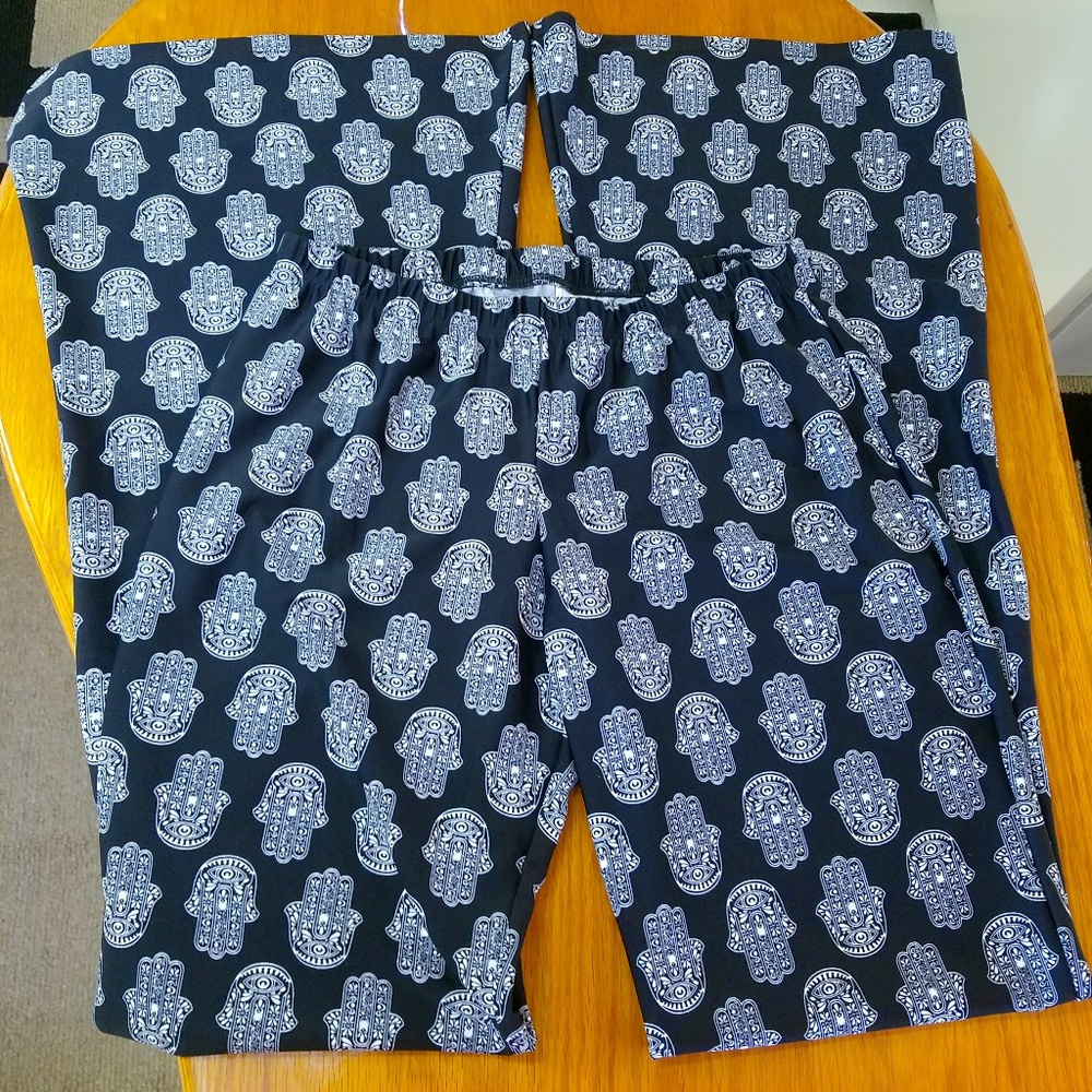 Hamsa Symbol Stretch Yoga Palazzo Pants BlkWht L